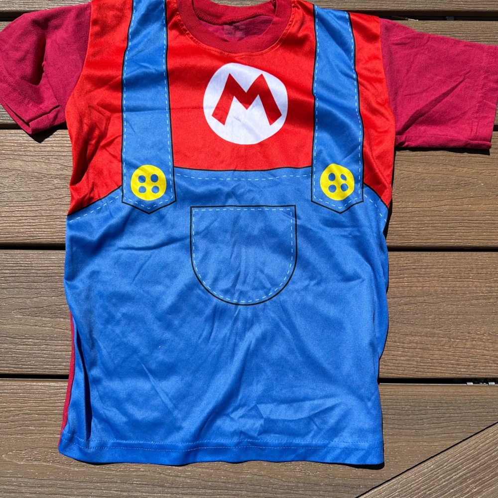 Nintendo Super Mario Bros Costume Graphic T-Shirt Kids Size 10 Red Blue Tee